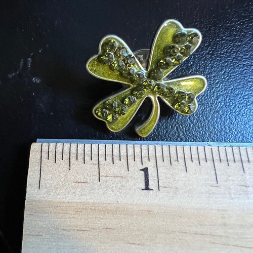 Broche Trébol Cuatro Hojas Esmalte Verde y Cristal Tono Plata Prendedor - Imagen 3 de 6