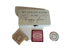 Sewing Box Organizer/Sew-Ology Happy Place Wood Box! Great Mother’s Day Gift!