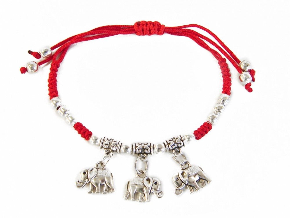 Feng Shui Red Bracelet with 3 Elephant Charms