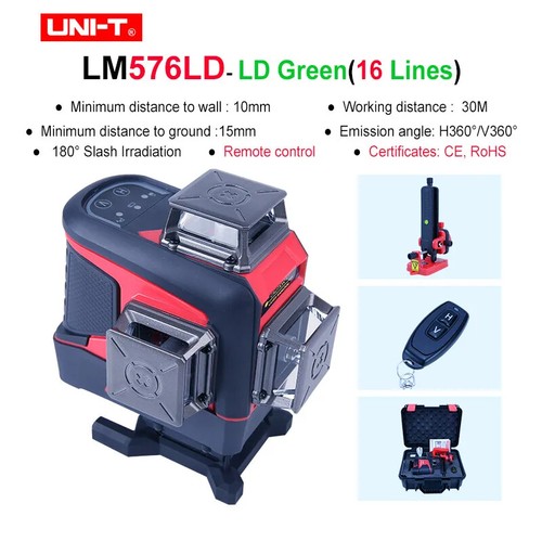 UNI-T Green Cross Line Laser Level Self-Leveling/Manual 30m/40m 3D 8/12/16 line - Picture 9 of 28