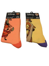 Disney The Lion king Pumbaa Timon 2 Pair Crew Socks Adult Size 9-13 NWT