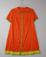 Vtg Vanity Fair Nylon Robe House Gown Orange Green Yellow Sz 34 Peter Pan Collar