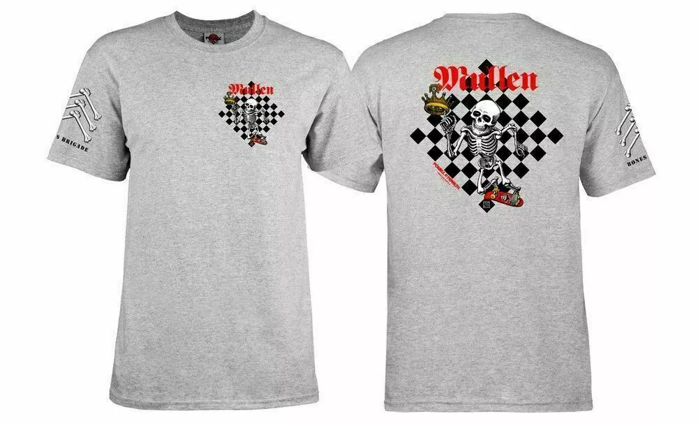 Powell Peralta BONES BRIGADE Rodney Mullen CHESS Skateboard T Shirt ASH GREY