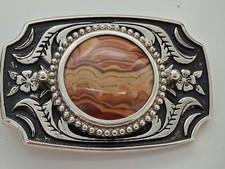 Agate Vintage Horizontal Cabochon Cab Stone on Western Belt Buckle