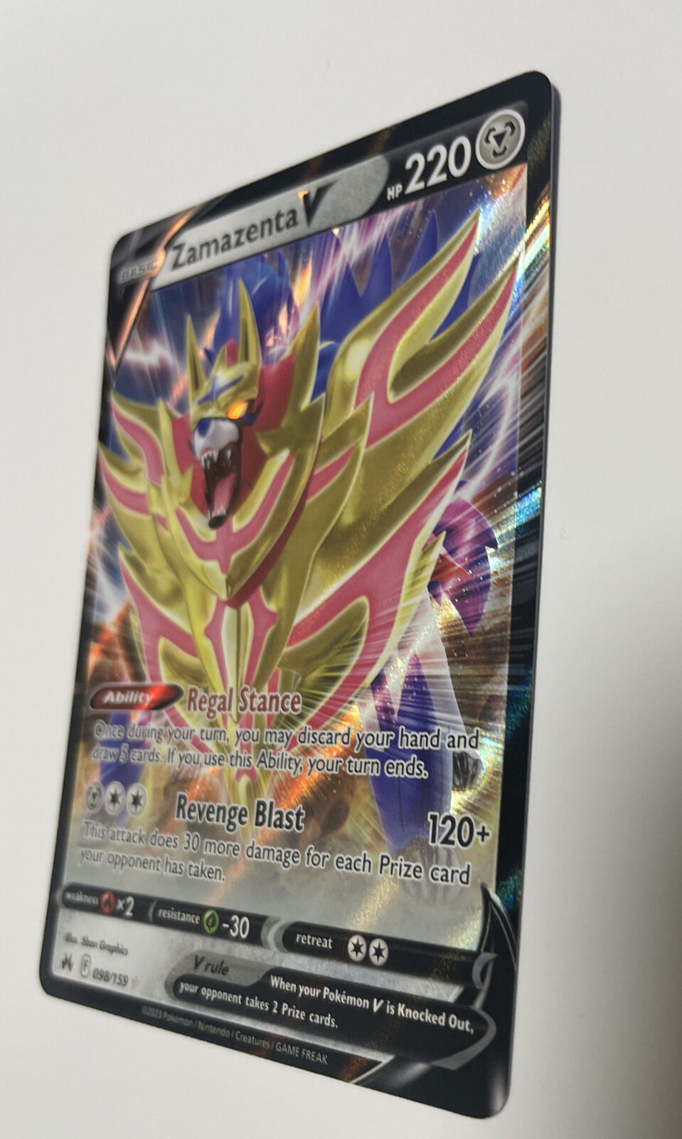 Pokemon Zamazenta V - Holo Ultra Rare - 98/159 - Crown Zenith NM