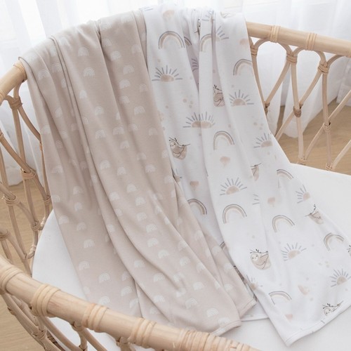 Living Textiles 2PK Premium Cotton Jersey Swaddle Wrap - Rainbow Sloth - Picture 3 of 5