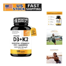 Synergistic D3 K2 Magnesium Formula - Boosts Muscle & Immune Health - 120 Count