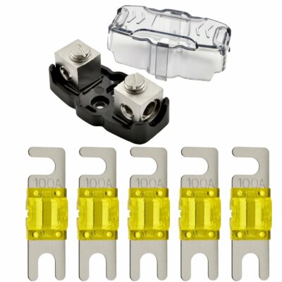 4-8 Gauge Nickel Plated Mini ANL Fuse Holder with 5 Pack 100 Amp MANL Fuse