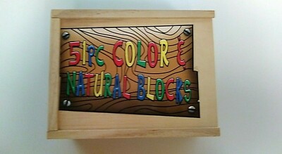 VTG ''RARE & NEW''! 51pc Wood Building Block Set, Green, Red, Yellow,Blue,Natural 