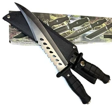 12"rubber Handle Hunting Knife Fixed Blade w/ Hand Guard And SHEATH