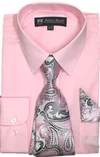Men's Cotton Blend Dress Shirt with Tie and Handkerchief in 22 different colors