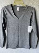 Women's Gray V neck Long Sleeve Plain top shirt size M new