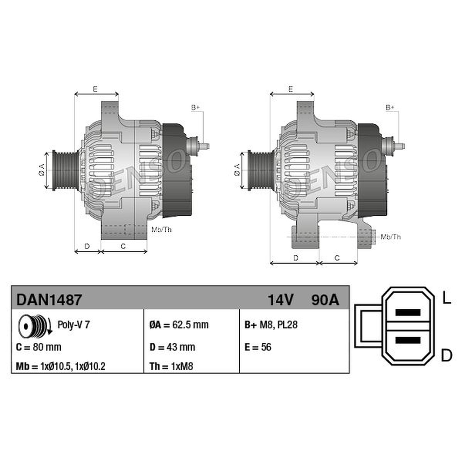 DENSO Alternator DAN1487 Fits Isuzu - OEM Quality Direct fit Application