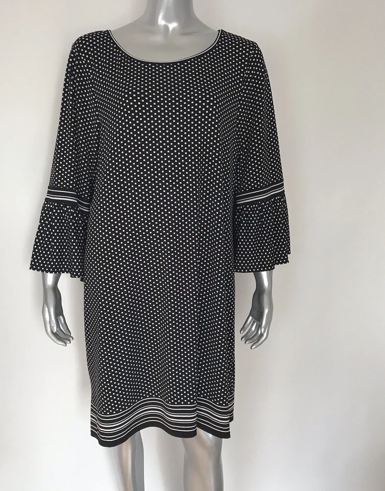 Max Studio Dress X-Large Shift Black White Geometric Flare Stretch Casual Office - Image 3 of 4