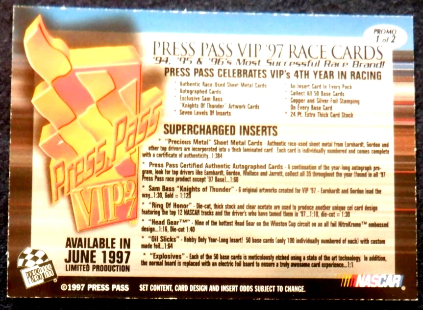 Dale Jarrett race card #1 of 1 promo Press Pass VIP, 1997 - Image 4 of 4