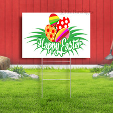 Happy Easter Eggs Yard Sign Indoor Outdoor Yard Sign