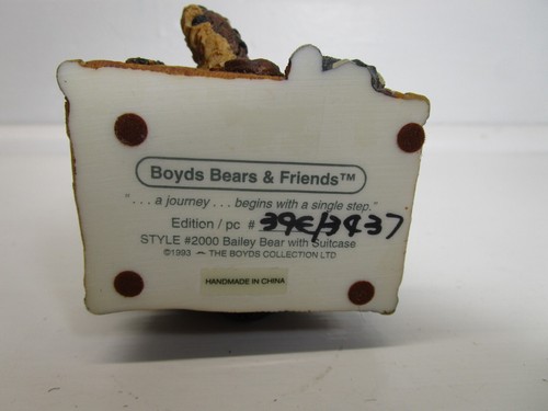 Boyds Bears Friends Figurine 1993 BAILEY BEAR With Suitcase #2000 Bearstones 💙 - Picture 4 of 4