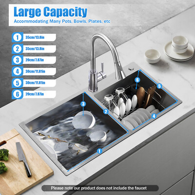 Kitchen Stainless Steel Independent,Embedded Sink Double Bowl Sink Workstation