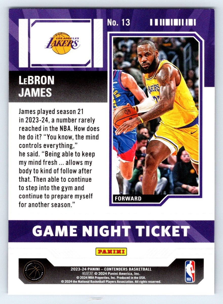2023 - 24 Panini Contenders Lebron James Game Night Ticket