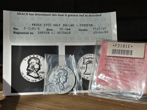 1955 Proof Franklin Half ANACS PF65 Photo Certificate 1984 Vintage Docs