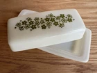 VINTAGE Pyrex Milk Glass Green Spring Blossom Crazy Daisy Butter Dish & Lid 72-B