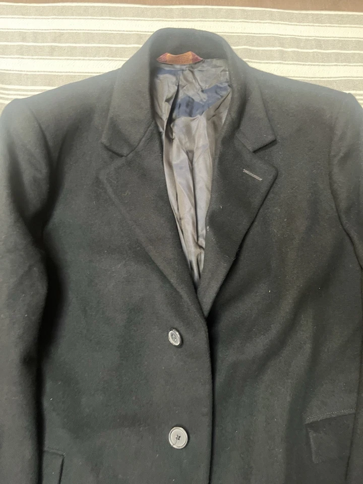 Abrigo superior negro de lana pesada B W Harris Nordstrom 46 largo completo de un solo pecho Foto 4 de 4