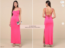 NWT Lulus Dynasty Hot Pink Slinky Knit Backless Maxi Dress
