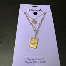 NWT Claires Gold Virgo Zodiac Layered Set of 2 Necklaces Aug Sept Gift