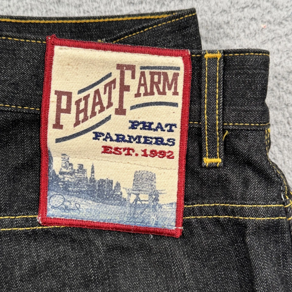 Pantalones Cortos De Colección Phat Farm Para Hombres 36 Negros Denim Carpintero Sueltos Y2K Streetwear Foto 2 de 4