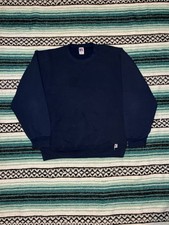 Vintage 90s USA Made Navy Blue Blank Russell Crewneck Sweater, Size XL