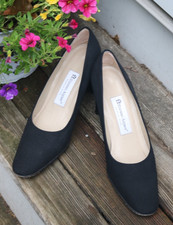 Etienne Aigner 2910 Black Fabric Classic Almond Toe 3" Square Heels Sz 8