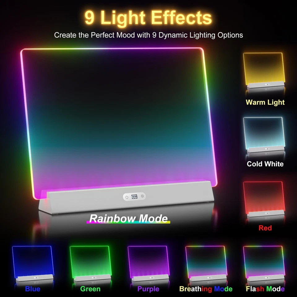 Tablero de notas LED con colores, recargable Doodle de 17 pulgadas brillo 9 modos iluminación... Foto 2 de 4