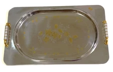 Vintage Giorinox Italy Stainless Steel Serving Tray with 24K Gold Trim 17x10.5