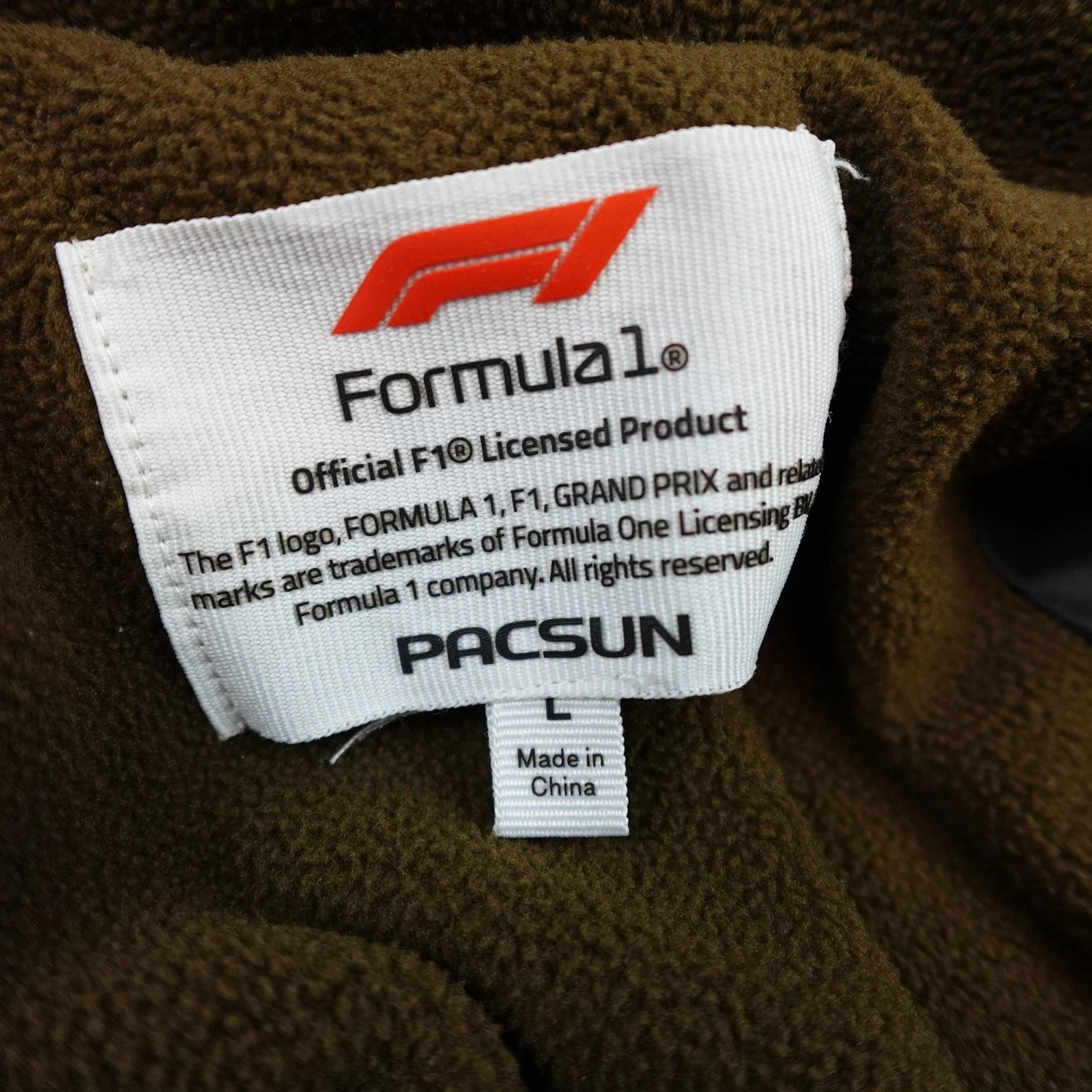 PacSun Formula 1 Jacket Mens Large Beige Brown Fleece Full Zip Racing Pockets - product detail image 4