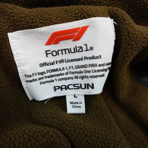 PacSun Formula 1 Jacket Mens Large Beige Brown Fleece Full Zip Racing Pockets image 4