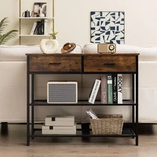 NNECW 100cm Console Table with 2 Drawers & 2-Tier Shelves & Anti-Topplin