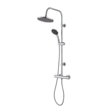 Thermostatic Mixer Shower Set Chrome Round Twin Head Rainfall Modern Bathroom
