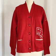 VTG 50s 60s Kandel Red Wool Knit Varsity Letterman Cardigan Sweater