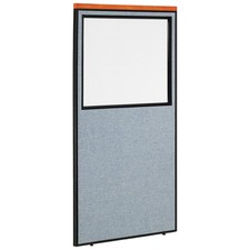36-1/4"W x 73-1/2"H Deluxe Office Partition Panel with Partial Window Blue