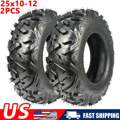 2 Pack 25x10-12 ATV Tires 25x10x12 UTV Tires 25 10 12 All Terrain Heavy Duty 6PR
