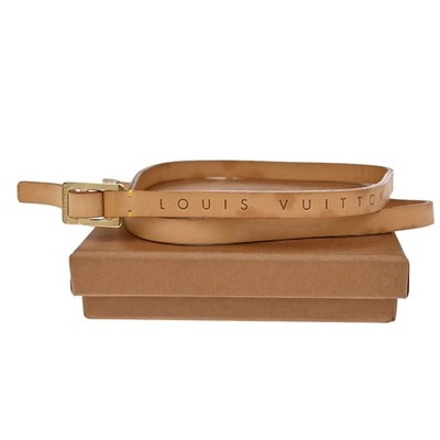 LOUIS VUITTON Logo Thin Belt 10mm Leather Size M Brown Gold Accessory  63KA914