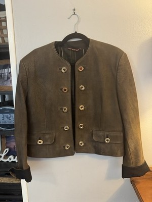 Vintage Authentic ADMONT Leather Women Green Jacket Blazer Bavarian Alpine -40