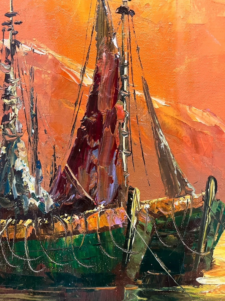 Pabolo Stirrat Vintage Veleros en Puerto Pintura al Óleo Original Foto 3 de 3