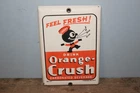 Vtg Orange Crush W/Crushy Soda Pop Embossed Porcelain Metal Door Push Sign
