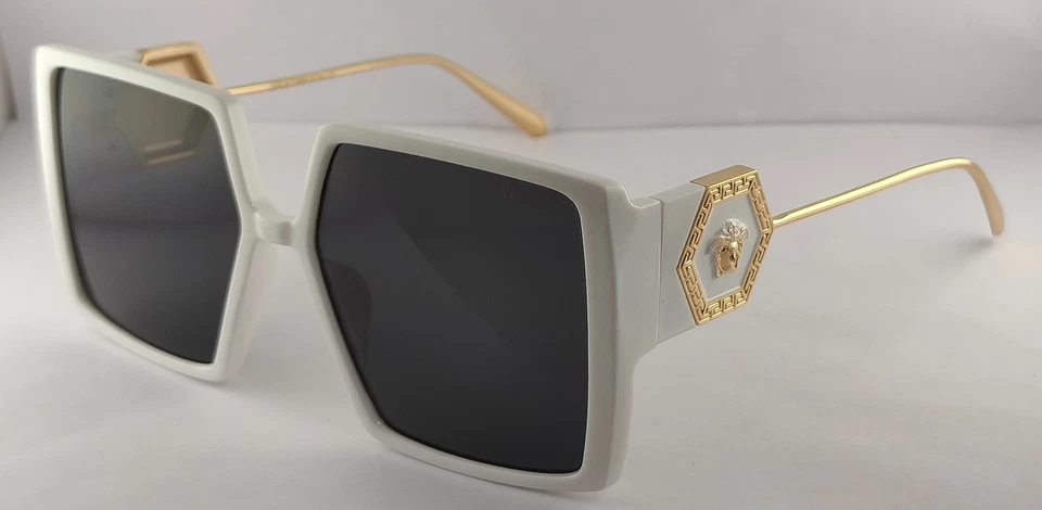 Gafas de sol Versace de lujo | Marco de plástico blanco [lentes negras 100 % con protección UV] Foto 3 de 4