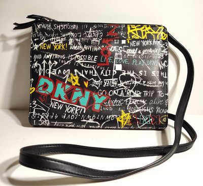 DKNY Black Graffiti Streetwear Y2K Graphic Crossbody Bag Retro New York NYC