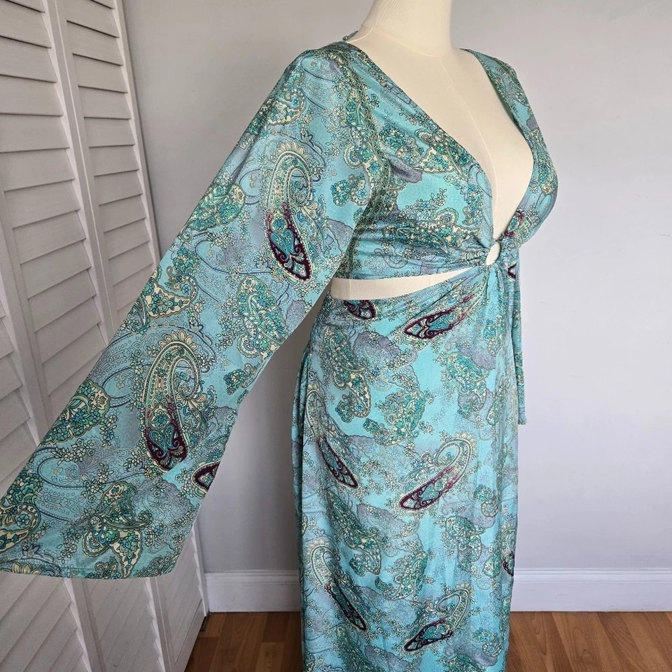 Maxi Vestido Boho Paisley Recortado Talla M-L Festival Diosa Resortwear Hippie Foto 3 de 4