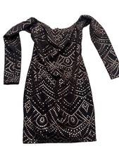 Jump Apparel Dress Womens Small Black Metallic Dot Bodycon Long Sleeve Made USA