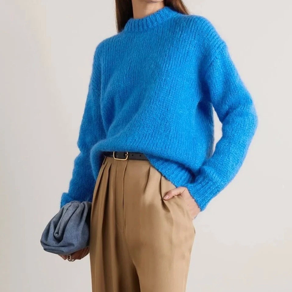 Tibi Women's Claude Alpaca Blend Crewneck Easy Pullover Sweater Small Azure - Image 2 of 4