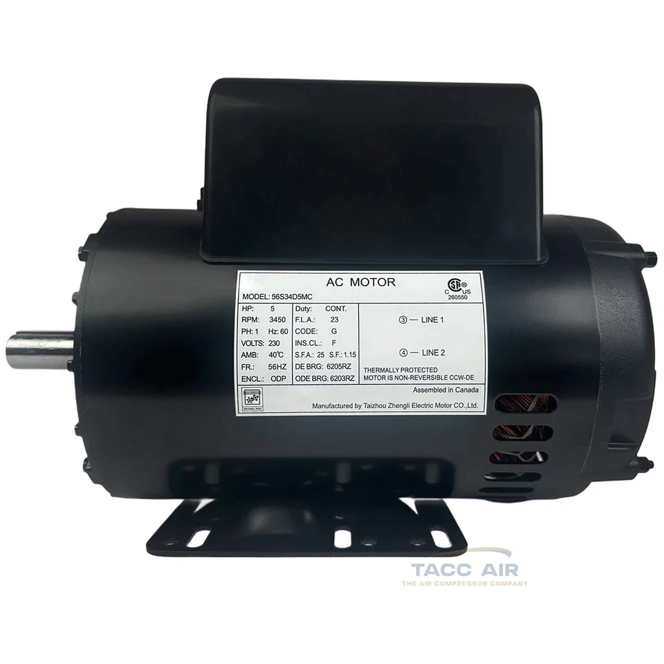 Motor eléctrico compresor de aire de 5 HP 3450 RPM 230V 1 fase 56HZ marco eje de 7/8" Foto 3 de 4